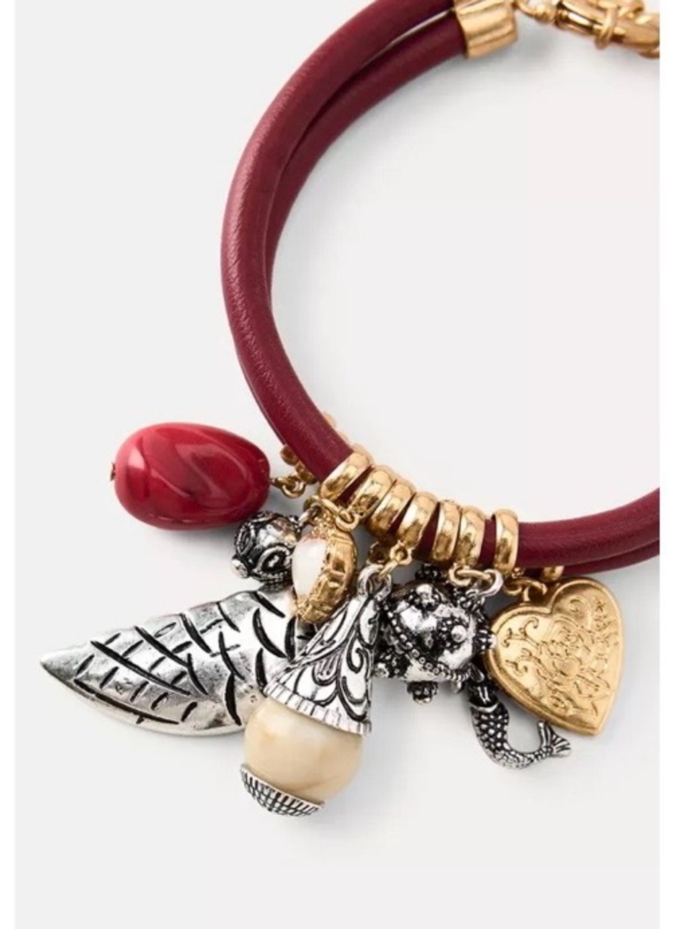 Zara Burgundy Resin Cord Charm Bracelet with Mixed Metal Charms